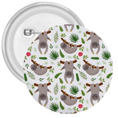 Seamless Pattern With Cute Sloths 3  Buttons by Bedest