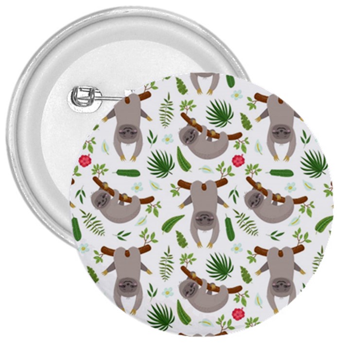 Seamless Pattern With Cute Sloths 3  Buttons