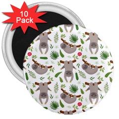 Seamless Pattern With Cute Sloths 3  Magnets (10 Pack)  by Bedest