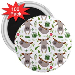 Seamless Pattern With Cute Sloths 3  Magnets (100 Pack) by Bedest