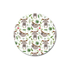 Seamless Pattern With Cute Sloths Magnet 3  (round) by Bedest