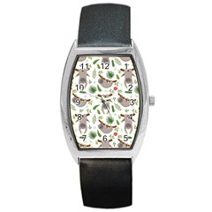 Seamless Pattern With Cute Sloths Barrel Style Metal Watch by Bedest