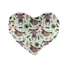 Seamless Pattern With Cute Sloths Standard 16  Premium Heart Shape Cushions by Bedest