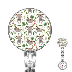 Seamless Pattern With Cute Sloths Stainless Steel Nurses Watch by Bedest