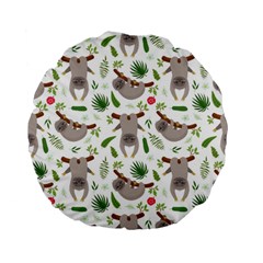 Seamless Pattern With Cute Sloths Standard 15  Premium Flano Round Cushions by Bedest