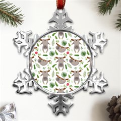 Seamless Pattern With Cute Sloths Metal Small Snowflake Ornament by Bedest