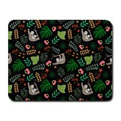 Floral Pattern With Plants Sloth Flowers Black Backdrop Small Mousepad by Bedest