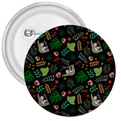 Floral Pattern With Plants Sloth Flowers Black Backdrop 3  Buttons by Bedest