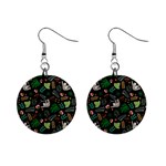 Floral Pattern With Plants Sloth Flowers Black Backdrop Mini Button Earrings Front