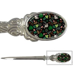 Floral Pattern With Plants Sloth Flowers Black Backdrop Letter Opener by Bedest