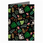 Floral Pattern With Plants Sloth Flowers Black Backdrop Greeting Cards (Pkg of 8) Left