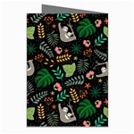 Floral Pattern With Plants Sloth Flowers Black Backdrop Greeting Cards (Pkg of 8) Right