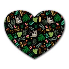 Floral Pattern With Plants Sloth Flowers Black Backdrop Heart Mousepad by Bedest