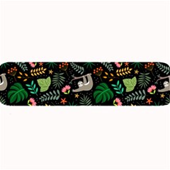 Floral Pattern With Plants Sloth Flowers Black Backdrop Large Bar Mat by Bedest