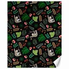 Floral Pattern With Plants Sloth Flowers Black Backdrop Canvas 11  X 14  by Bedest