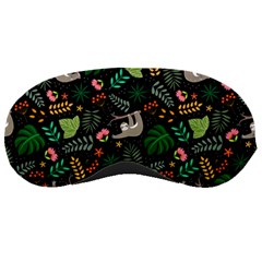 Floral Pattern With Plants Sloth Flowers Black Backdrop Sleep Mask by Bedest