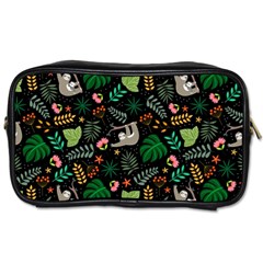 Floral Pattern With Plants Sloth Flowers Black Backdrop Toiletries Bag (two Sides) by Bedest