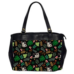 Floral Pattern With Plants Sloth Flowers Black Backdrop Oversize Office Handbag (2 Sides) by Bedest