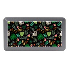 Floral Pattern With Plants Sloth Flowers Black Backdrop Memory Card Reader (mini) by Bedest