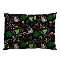 Floral Pattern With Plants Sloth Flowers Black Backdrop Pillow Case (two Sides) by Bedest