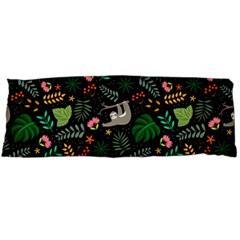 Floral Pattern With Plants Sloth Flowers Black Backdrop Body Pillow Case (dakimakura) by Bedest