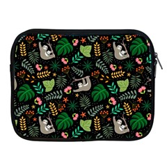 Floral Pattern With Plants Sloth Flowers Black Backdrop Apple Ipad 2/3/4 Zipper Cases by Bedest