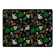 Floral Pattern With Plants Sloth Flowers Black Backdrop Two Sides Fleece Blanket (small) by Bedest