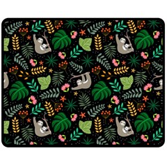 Floral Pattern With Plants Sloth Flowers Black Backdrop Two Sides Fleece Blanket (medium) by Bedest