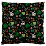 Floral Pattern With Plants Sloth Flowers Black Backdrop Standard Premium Plush Fleece Cushion Case (Two Sides) Back