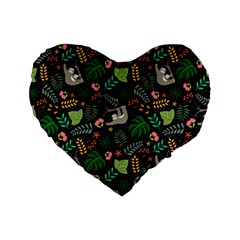 Floral Pattern With Plants Sloth Flowers Black Backdrop Standard 16  Premium Flano Heart Shape Cushions by Bedest