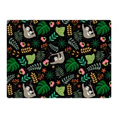 Floral Pattern With Plants Sloth Flowers Black Backdrop Two Sides Premium Plush Fleece Blanket (mini) by Bedest