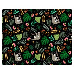 Floral Pattern With Plants Sloth Flowers Black Backdrop Two Sides Premium Plush Fleece Blanket (medium) by Bedest