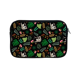 Floral Pattern With Plants Sloth Flowers Black Backdrop Apple Macbook Pro 13  Zipper Case