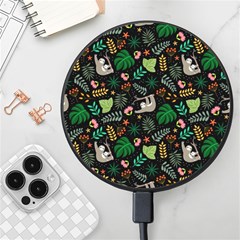 Floral Pattern With Plants Sloth Flowers Black Backdrop Wireless Fast Charger(black) by Bedest