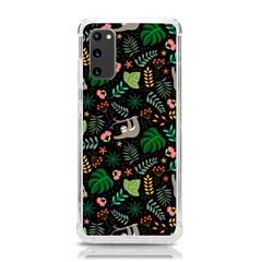 Floral Pattern With Plants Sloth Flowers Black Backdrop Samsung Galaxy S20 6 2 Inch Tpu Uv Case by Bedest