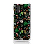 Floral Pattern With Plants Sloth Flowers Black Backdrop Samsung Galaxy S20 6.2 Inch TPU UV Case Front