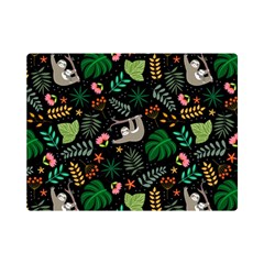 Floral Pattern With Plants Sloth Flowers Black Backdrop Premium Plush Fleece Blanket (mini) by Bedest