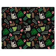 Floral Pattern With Plants Sloth Flowers Black Backdrop Premium Plush Fleece Blanket (medium) by Bedest