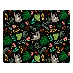 Floral Pattern With Plants Sloth Flowers Black Backdrop Premium Plush Fleece Blanket (large) by Bedest