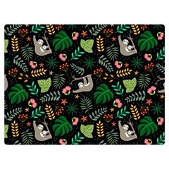 Floral Pattern With Plants Sloth Flowers Black Backdrop Premium Plush Fleece Blanket (extra Small) by Bedest