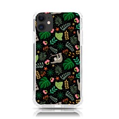 Floral Pattern With Plants Sloth Flowers Black Backdrop Iphone 11 Tpu Uv Print Case by Bedest