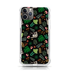 Floral Pattern With Plants Sloth Flowers Black Backdrop Iphone 11 Pro 5 8 Inch Tpu Uv Print Case by Bedest