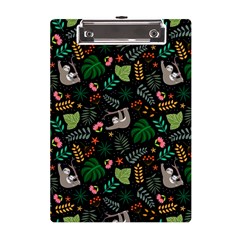 Floral Pattern With Plants Sloth Flowers Black Backdrop A5 Acrylic Clipboard by Bedest