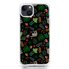 Floral Pattern With Plants Sloth Flowers Black Backdrop Iphone 14 Plus Tpu Uv Print Case by Bedest