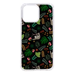 Floral Pattern With Plants Sloth Flowers Black Backdrop Iphone 14 Pro Max Tpu Uv Print Case by Bedest