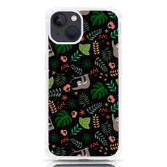 Floral Pattern With Plants Sloth Flowers Black Backdrop Iphone 13 Tpu Uv Print Case by Bedest