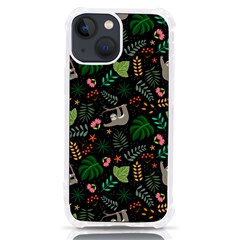 Floral Pattern With Plants Sloth Flowers Black Backdrop Iphone 13 Mini Tpu Uv Print Case by Bedest