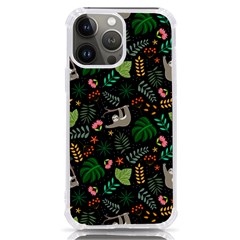 Floral Pattern With Plants Sloth Flowers Black Backdrop Iphone 13 Pro Max Tpu Uv Print Case by Bedest