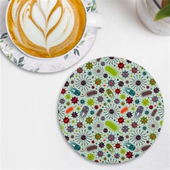 Seamless Pattern With Viruses Uv Print Round Tile Coaster by Bedest