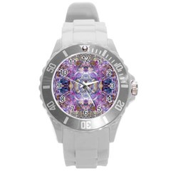 Abstract Pebbles Iv Round Plastic Sport Watch (l) by kaleidomarblingart